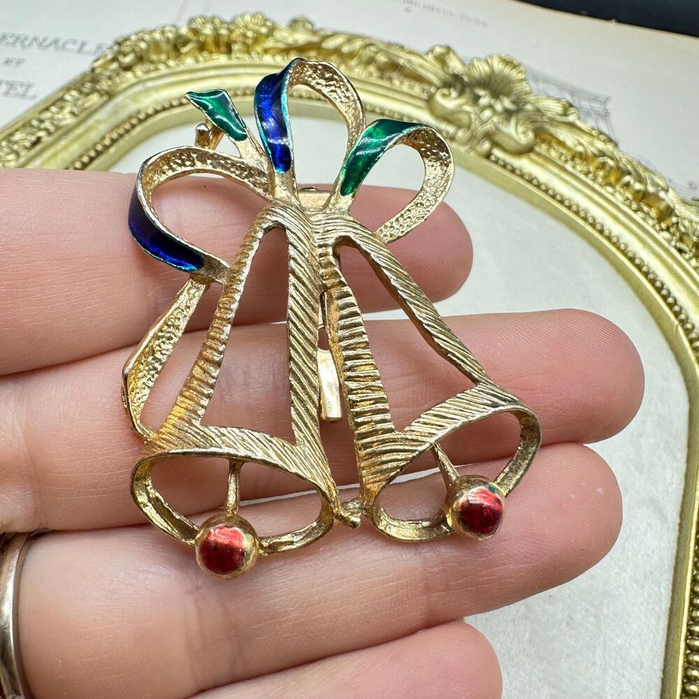 Vintage Gerry’s Christmas Bells Gold Tone Brooch Pin